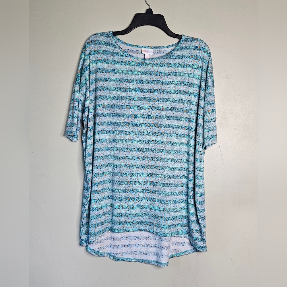 💜Lularoe Blouse Short Sleeve‎ High Low Scoop Neck Green Multicolor size S 💙